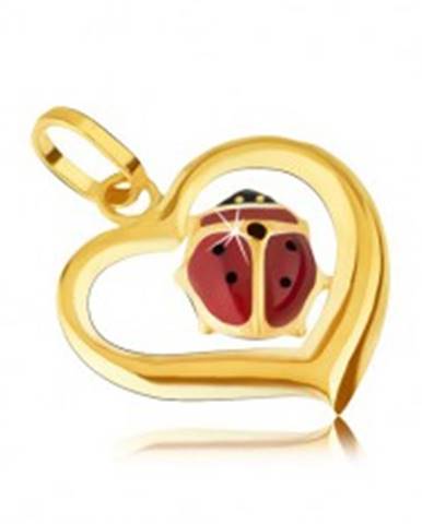 Zlatý prívesok 585 - obrys nepravidelného srdca, glazúrovaná lienka
