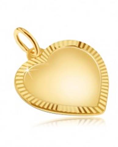 Zlatý prívesok 585 - veľké pravidelné matné srdce, ligotavá ryhovaná obruba