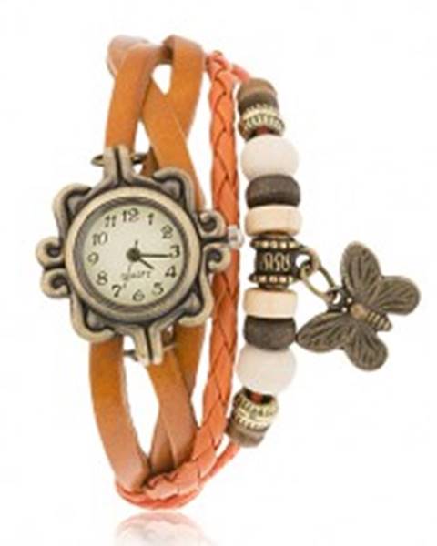 Analógové hodinky, ozdobne vyrezávané, pletený remienok, korálky