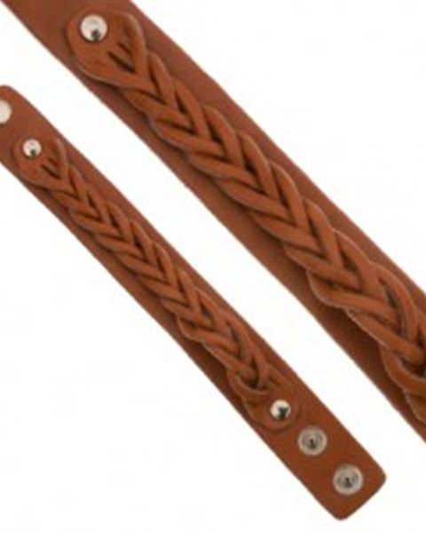 Karamelovohnedý kožený náramok, pletený vrkočový pás
