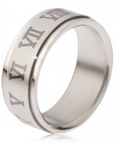 Lesklý prsteň z ocele - matná točiaca sa obruč, sivé rímske číslice - Veľkosť: 57 mm