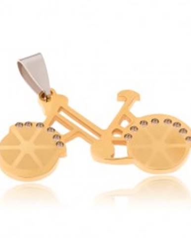 Prívesok z chirurgickej ocele - bicykel zlatej farby, číre zirkóny
