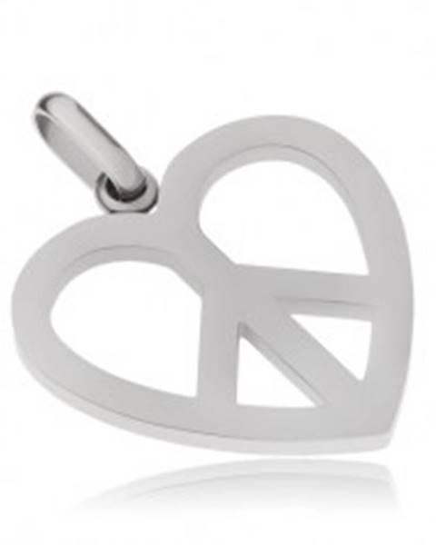 Oceľový prívesok, symbol Peace v kontúre srdca