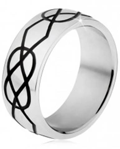 Lesklý oceľový prsteň, hrubšie čierne zárezy kosoštvorcov a sĺz - Veľkosť: 56 mm