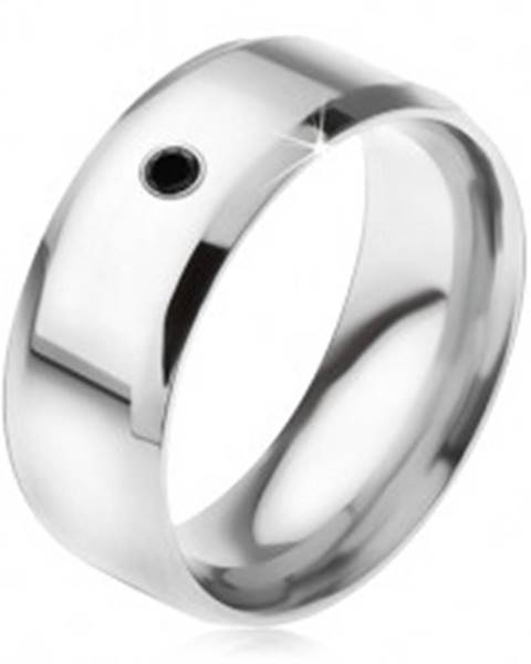 Zrkadlovolesklý prsteň z ocele 316L, čierny kamienok - Veľkosť: 56 mm