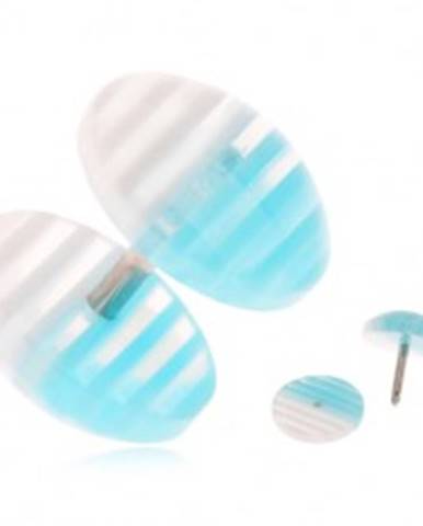 Fake plug do ucha z akrylu, priehľadné kolieska, biele a modré prúžky