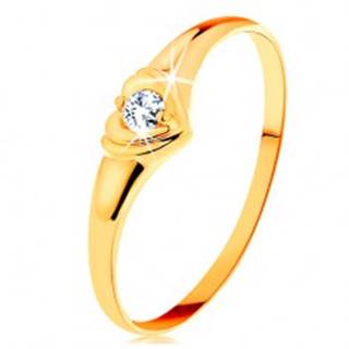 Zlatý prsteň 585 - ligotavé srdiečko so vsadeným okrúhlym zirkónom - Veľkosť: 50 mm
