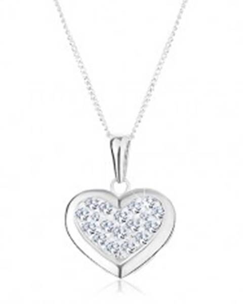 Strieborný 925 náhrdelník, prívesok na retiazke, súmerné srdce zdobené zirkónmi