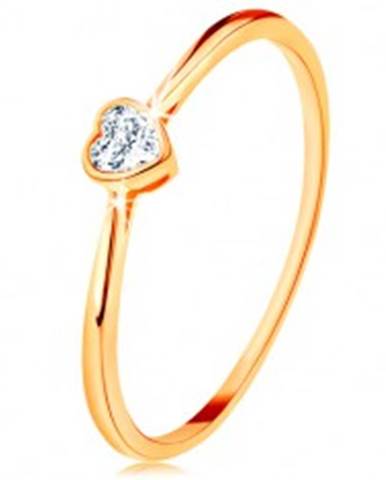 Lesklý zlatý prsteň 585 - číre zirkónové srdiečko s lesklým lemom - Veľkosť: 49 mm
