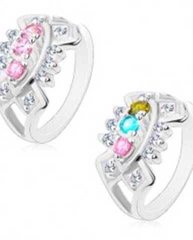 Ligotavý prsteň s rozdelenými ramenami, výrezy so vsadenými zirkónmi - Veľkosť: 49 mm, Farba: Ružová