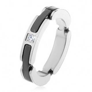 Oceľový prsteň striebornej farby, výrezy s keramickými pásmi, číry zirkón - Veľkosť: 50 mm