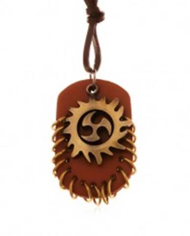 Náhrdelník zo syntetickej kože, prívesky - Tribal kruh a hnedý ovál s krúžkami