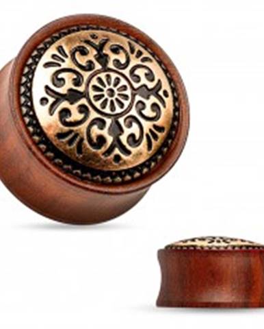 Sedlový plug do ucha z dreva mahagónovej farby, vyrezávaný kruh - Hrúbka: 10 mm