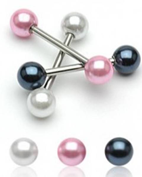 Piercing do jazyka s perleťovou guličkou - Farba zirkónu: Biela - W