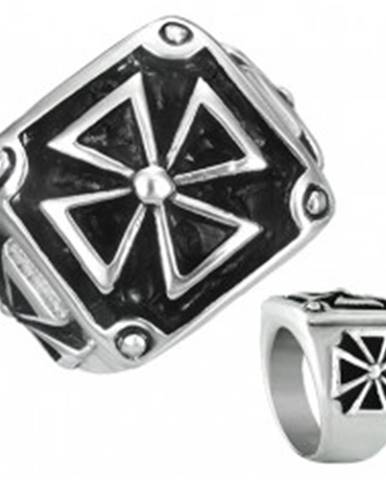 Pečatný prsteň z ocele - maltézsky kríž v ráme s patinou - Veľkosť: 54 mm