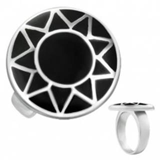 Oceľový prsteň s obrysom slnka striebornej farby v čiernom kruhu - Veľkosť: 57 mm