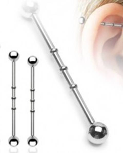 Oceľový piercing do ucha s troma malými obručami a guličkovým zakončením
