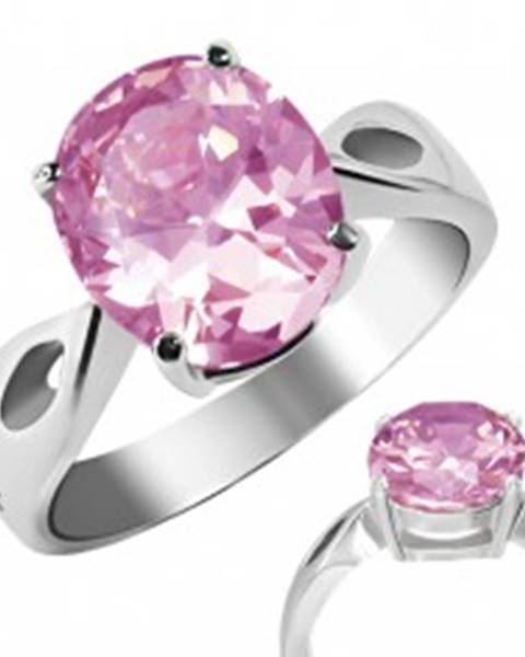 Prsteň z ocele - ružový kameň "Október", slzičkové výrezy - Veľkosť: 50 mm