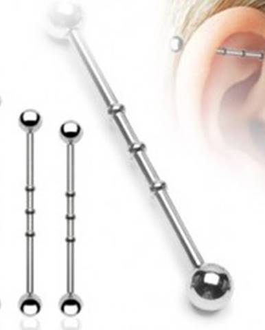 Oceľový piercing do ucha s troma malými obručami a guličkovým zakončením
