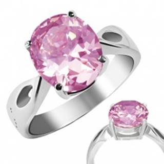 Prsteň z ocele - ružový kameň "Október", slzičkové výrezy - Veľkosť: 50 mm