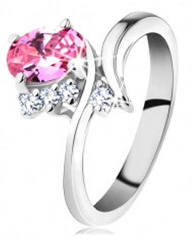 Ligotavý prsteň so zahnutými ramenami, ružový oválny zirkón, čire zirkóniky - Veľkosť: 48 mm