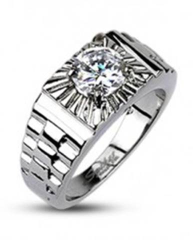 Oceľový prsteň - lúče striebornej farby, hodinkový štýl - Veľkosť: 59 mm