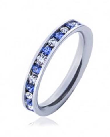 Oceľový prsteň - svetlo-modré a číre kamienky - Veľkosť: 49 mm
