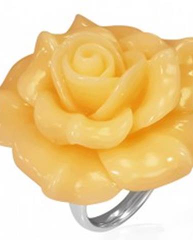 Oceľový prsteň - žltá rozkvitnutá ruža, živica - Veľkosť: 49 mm