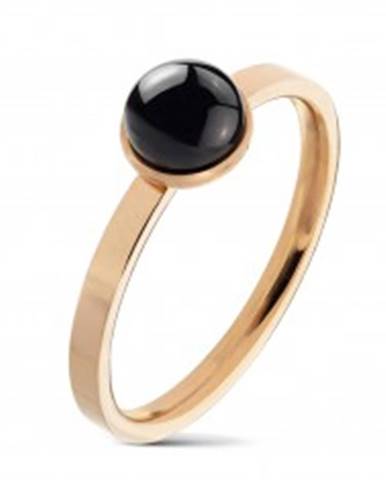 Prsteň z ocele 316L medenej farby, okrúhly čierny achát v objímke - Veľkosť: 49 mm
