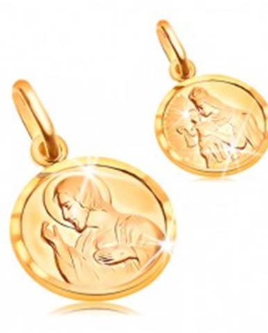 Zlatý okrúhly prívesok 585 - Ježiš a svätá Matka v rámčeku