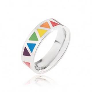 Lesklý oceľový prsteň s farebnými trojuholníkmi - Veľkosť: 52 mm
