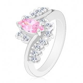 Ligotavý prsteň so striebornou farbou, ružové zrnko, zirkónové číre línie - Veľkosť: 51 mm