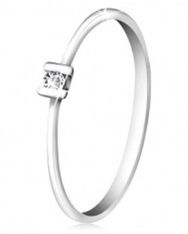 Briliantový prsteň z bieleho zlata 585 - trblietavý číry diamant uchytený paličkami - Veľkosť: 49 mm