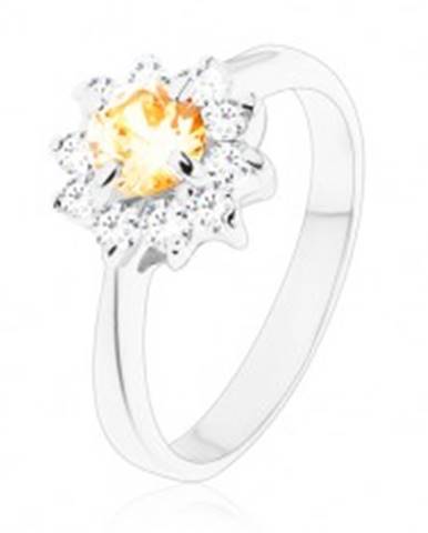 Ligotavý prsteň s úzkymi ramenami, okrúhly oranžový zirkón s čírymi lupeňmi - Veľkosť: 49 mm