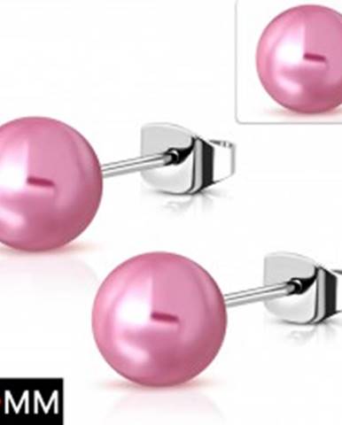 Oceľové náušnice striebornej farby s perleťovo ružovou guličkou, 8 mm