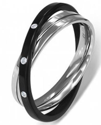 Oceľový prsteň - dvojitý, striebornej a čiernej farby - Veľkosť: 49 mm