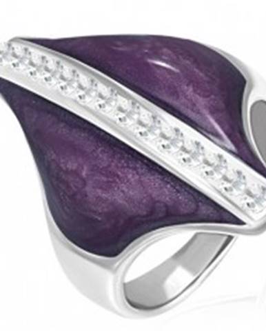 Oceľový prsteň - fialový kosoštvorec, zirkónový pás - Veľkosť: 51 mm
