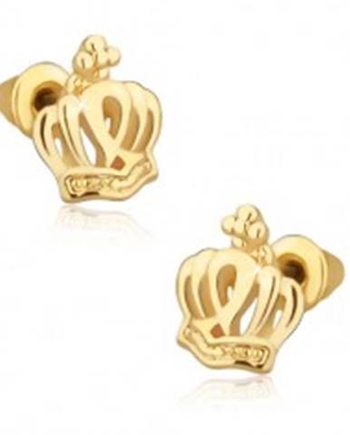Puzetové náušnice zlatej farby, kráľovská koruna