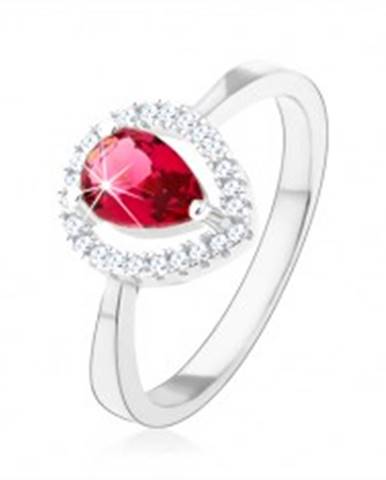 Strieborný prsteň 925, ružová zirkónová slza, trblietavá kontúra - Veľkosť: 49 mm