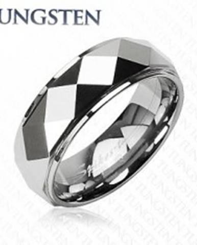 Tungstenový prsteň so skosenými kosoštvorcami, strieborná farba - Veľkosť: 49 mm