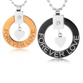 Náhrdelníky pre dvoch z chirurgickej ocele, obrys kruhu, srdiečko, "Forever love"