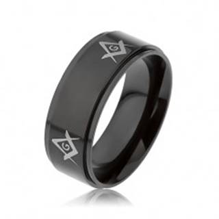 Oceľový prsteň čiernej farby, symboly slobodomurárov na vyvýšenom páse - Veľkosť: 57 mm