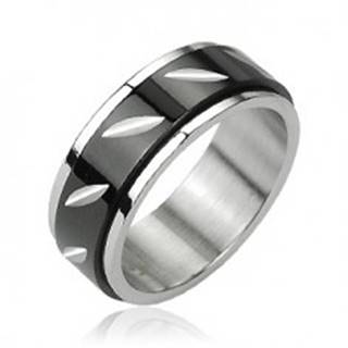 Oceľový prsteň s otáčavým čiernym stredom - zárezy - Veľkosť: 58 mm