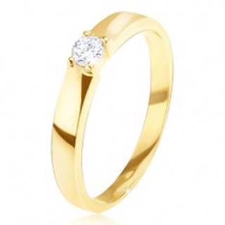 Zlatý prsteň 585 - lesklý, hladký, okrúhly číry zirkón v kotlíku - Veľkosť: 49 mm
