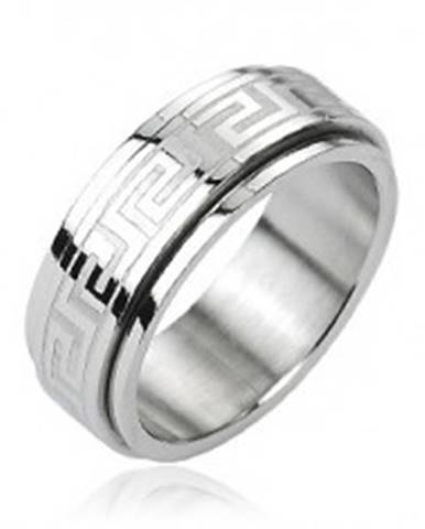 Oceľový prsteň - otáčavý stred, grécky kľúč, strieborná farba - Veľkosť: 58 mm