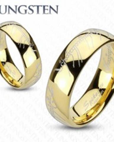 Wolfrámový prsteň so zlatým odtieňom, motív písma z Pána prsteňov, 8 mm - Veľkosť: 49 mm
