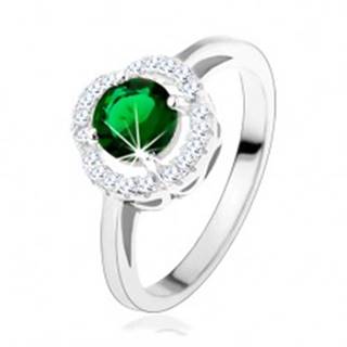 Zásnubný prsteň, okrúhly zelený zirkón, zvlnený lem čírej farby, striebro 925 - Veľkosť: 49 mm