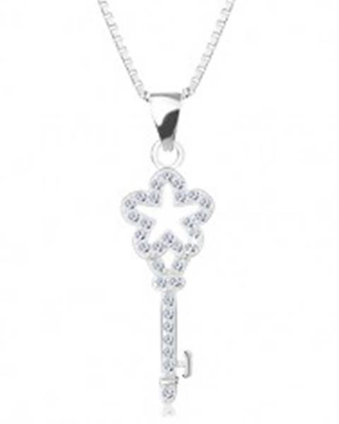 Strieborný 925 náhrdelník, retiazka s príveskom, zirkónový kľúčik s kvietkom