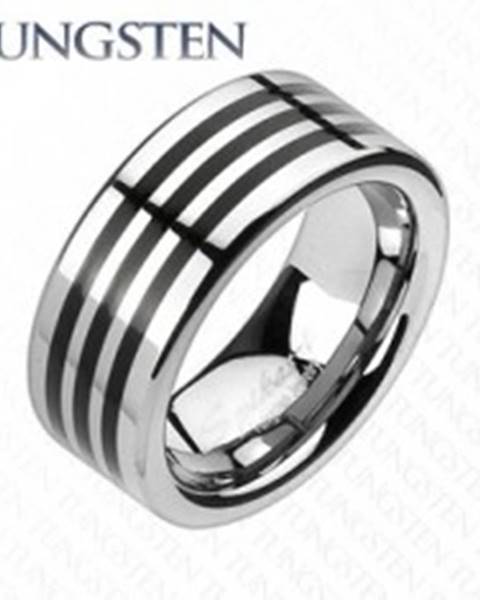 Tungstenový prsteň s troma čiernymi pásikmi po obvode - Veľkosť: 49 mm