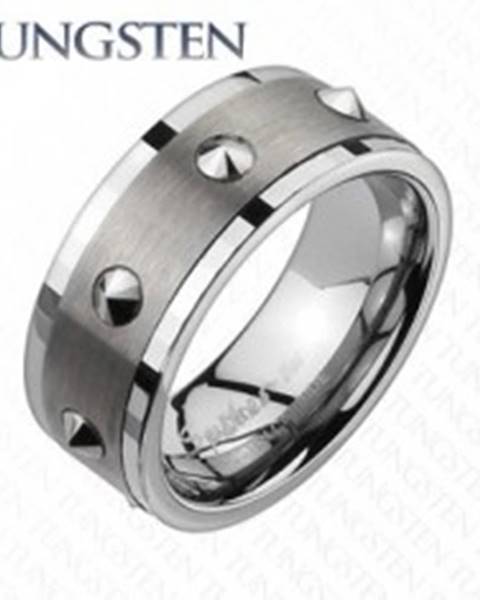 Wolfrámový prsteň - brúsený stredný pás, kužele - Veľkosť: 59 mm